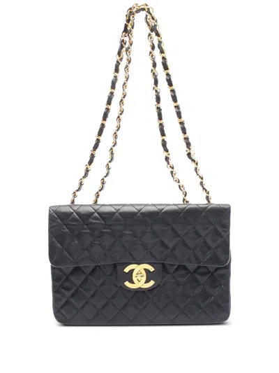 Pre-owned Chanel 1994-1996 Maxi Xl Classic Lambskin Single Flap Shoulder Bag In Black