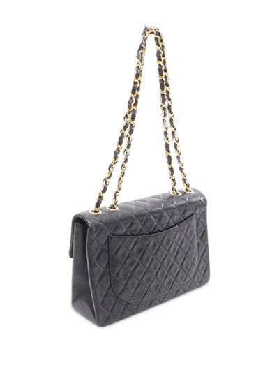 Pre-owned Chanel 1994-1996 Maxi Xl Classic Lambskin Single Flap Shoulder Bag In Black