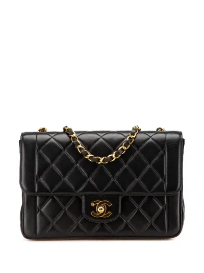 Pre-owned Chanel 1994-1996 Medium Cc Quilted Lambskin Border Single Flap Shoulder Bag In Black
