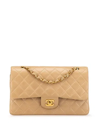Pre-owned Chanel 1994-1996 Medium Classic Lambskin Double Flap Shoulder Bag In Brown