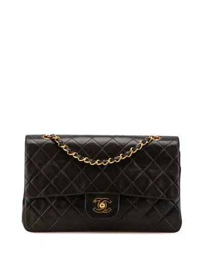 Pre-owned Chanel 1994-1996 Medium Classic Lambskin Double Flap Shoulder Bag In Black