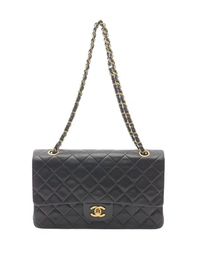 Pre-owned Chanel 1994-1996 Medium Classic Lambskin Double Flap Shoulder Bag In Black