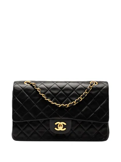 Pre-owned Chanel 1994-1996 Medium Classic Lambskin Double Flap Shoulder Bag In Black
