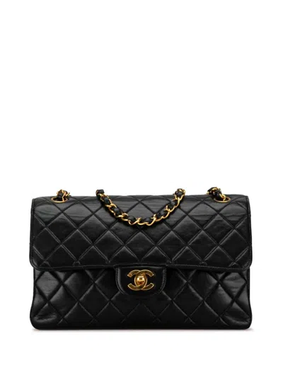 Pre-owned Chanel 1994-1996 Medium Classic Lambskin Double Sided Flap Shoulder Bag In Black