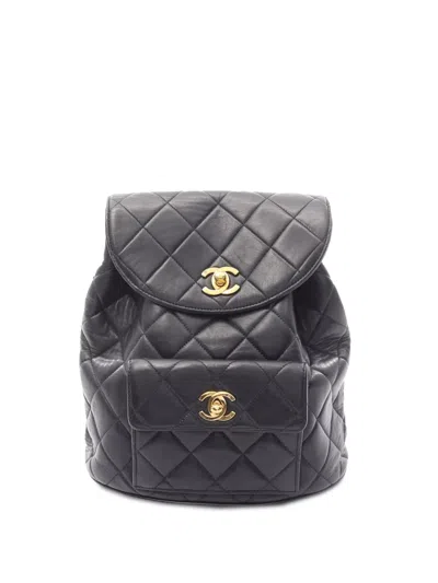 Pre-owned Chanel 1994-1996 Medium Quilted Lambskin Duma Backpack In Black