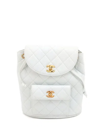 Pre-owned Chanel 1994-1996 Medium Quilted Lambskin Duma Backpack In White