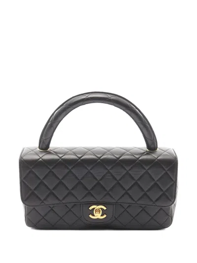 Pre-owned Chanel 1994-1996 Parent Child Diamond Quilted Leather Tote Bag In Black