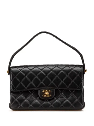 Pre-owned Chanel 1994-1996 Quilted Lambskin Double Sided Flap Handbag In Black