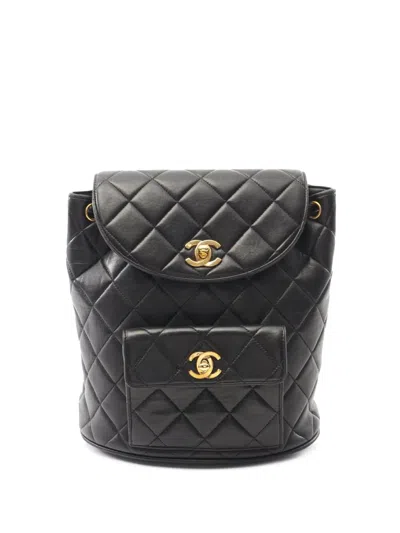 Pre-owned Chanel 1994-1996 Quilted Lambskin Duma Backpack In Black