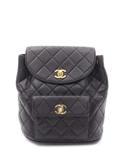Pre-owned Chanel 1994-1996 Quilted Lambskin Duma Backpack In Black
