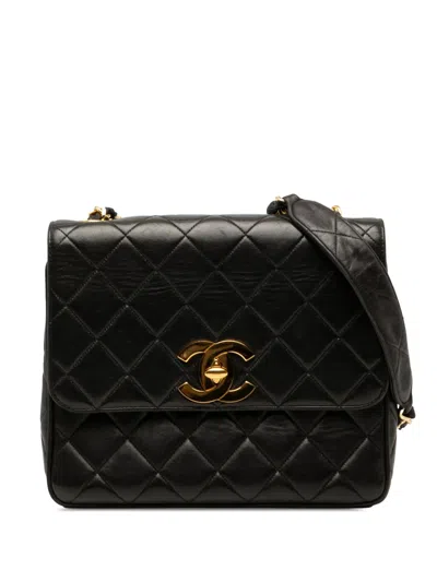 Pre-owned Chanel 1994-1996 Quilted Lambskin Xl Square Flap Crossbody Bag In Black