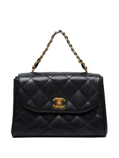 Pre-owned Chanel 1994-1996 Quilted Top-handle Handbag In Black