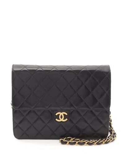 Pre-owned Chanel 1994-1996 Small Cc Quilted Lambskin Half Single Flap Shoulder Bag In Black