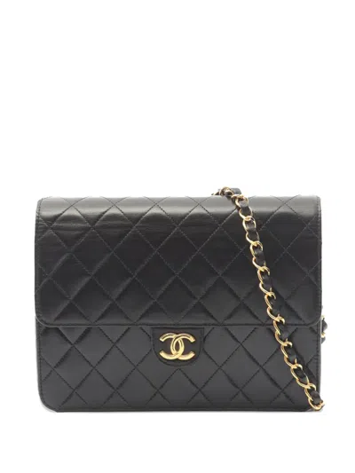 Pre-owned Chanel 1994-1996 Small Cc Quilted Lambskin Single Flap Crossbody Bag In Black