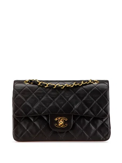 Pre-owned Chanel 1994-1996 Small Classic Lambskin Double Flap Shoulder Bag In Black