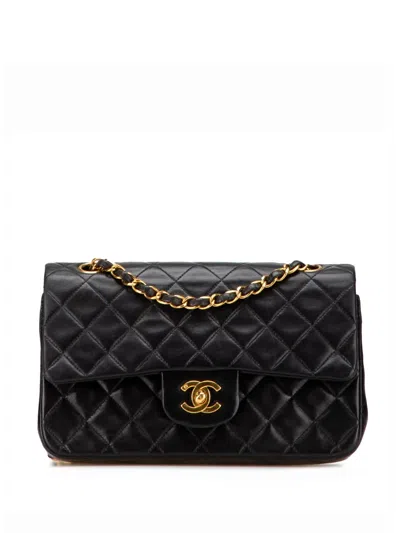 Pre-owned Chanel 1994-1996 Small Classic Lambskin Double Flap Shoulder Bag In Black