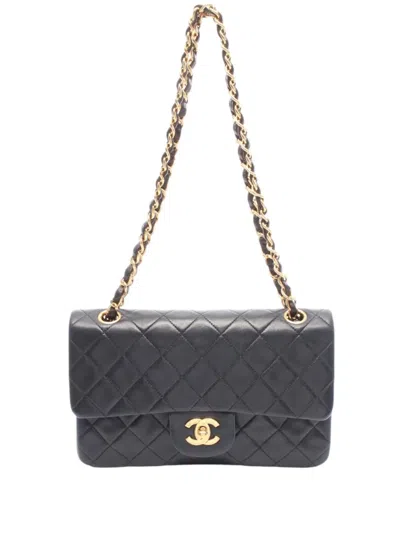 Pre-owned Chanel 1994-1996 Small Classic Lambskin Double Flap Shoulder Bag In Black