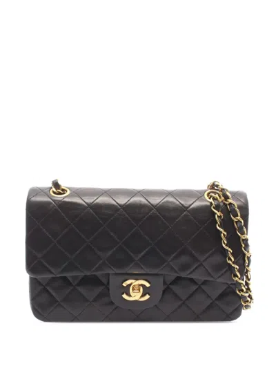 Pre-owned Chanel 1994-1996 Small Classic Lambskin Double Flap Shoulder Bag In Black