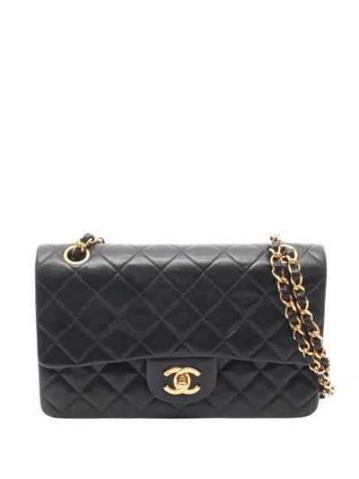 Pre-owned Chanel 1994-1996 Small Classic Lambskin Double Flap Shoulder Bag In Black