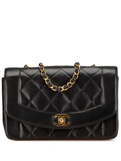 Pre-owned Chanel 1994-1996 Small Lambskin Diana Flap Crossbody Bag In Black