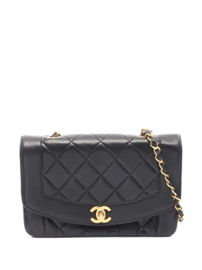 Pre-owned Chanel 1994-1996 Small Lambskin Diana Flap Crossbody Bag In Black
