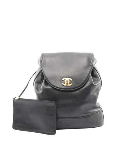 Pre-owned Chanel 1994-1996 Triple Cc Calfskin Backpack In Black