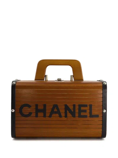 Pre-owned Chanel 1994-1996 Wooden Logo Trunk Handbag In Brown