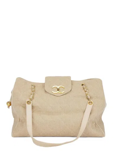Pre-owned Chanel 1994-1996 Xl Supermodel Travel Bag In Neutrals
