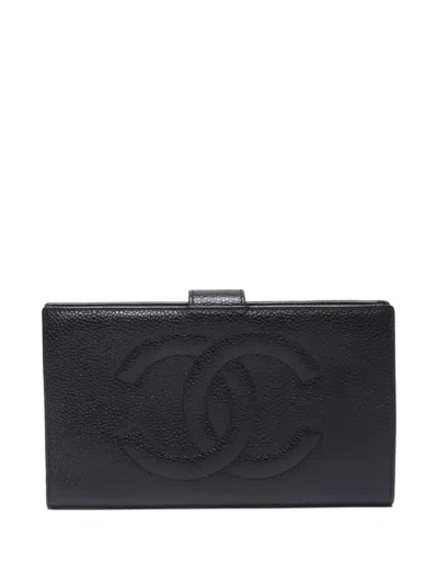 Pre-owned Chanel 1994-1999 Cc Caviar-leather Wallet In Black