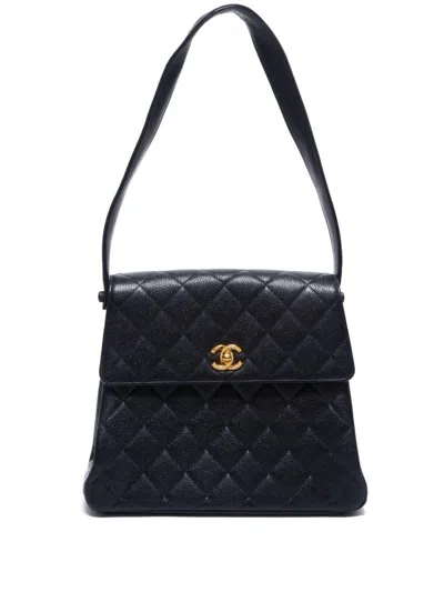 Pre-owned Chanel 1994-1999 Cc Turn-lock Diamond-quilted Shoulder Bag In 黑色
