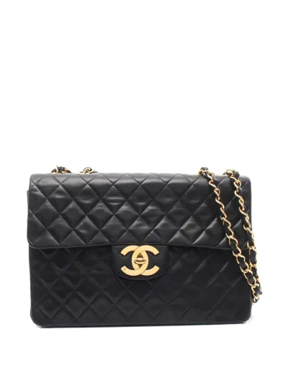Pre-owned Chanel 1994 34 Deca Single Flap Chain-strap Shoulder Bag In Black