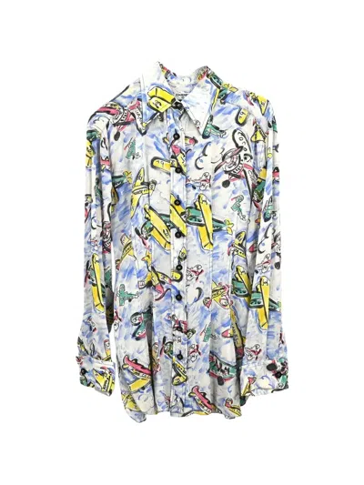 Pre-owned Chanel 1994 Airplane-print Shirt In White