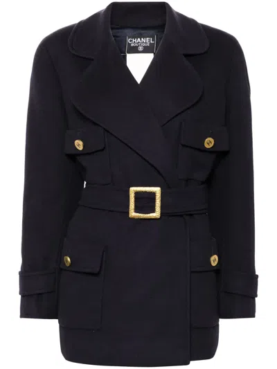 Pre-owned Chanel 1994 Belted Cashmere Jacket In 蓝色