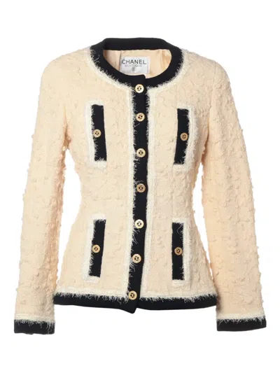 Pre-owned Chanel 1994 Bouclé Collarless Jacket In Neutral