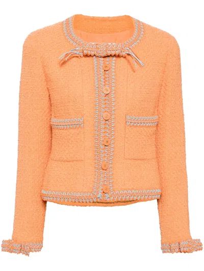 Pre-owned Chanel 1994 Braid-trim Tweed Jacket In Orange