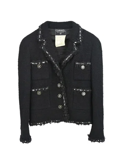 Pre-owned Chanel 1994 Braided-trim Cc-buttons Jacket In Black