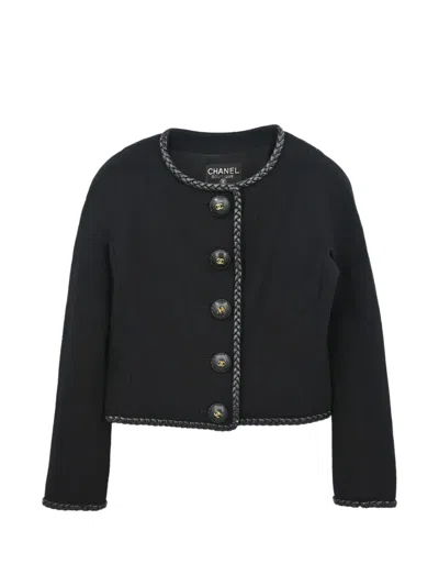 Pre-owned Chanel 1994 Braided-trim Collarless Jacket In Black