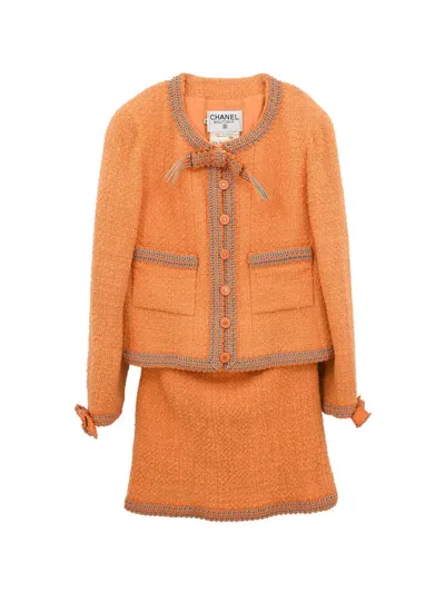 Pre-owned Chanel 1994 Braided-trim Skirt Suit In Orange