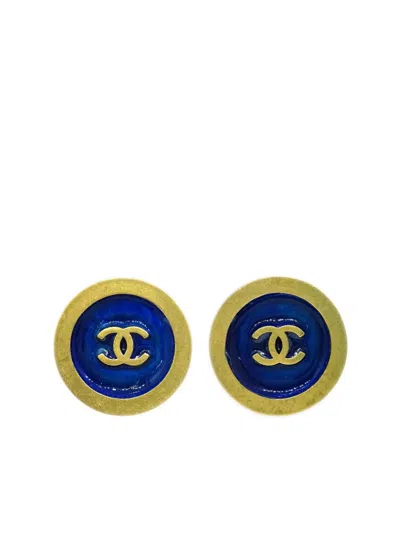 Pre-owned Chanel 1994 Button Cc Clip-on Earrings In Blue