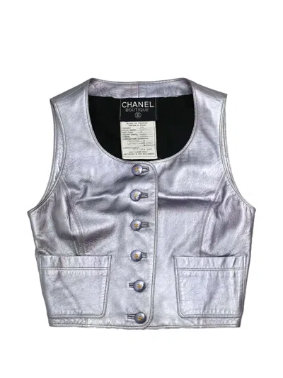 Pre-owned Chanel 1994 Button-up Vest In Silver