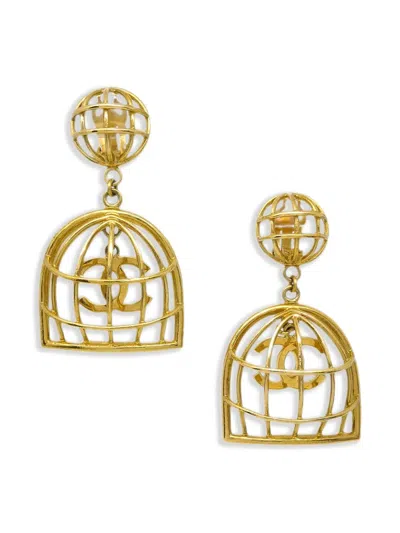 Pre-owned Chanel 1994 Cc Birdcage-motif Clip-on Earrings In Gold