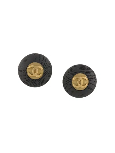 Pre-owned Chanel 1994 Cc Button Clip-on Earrings In Black