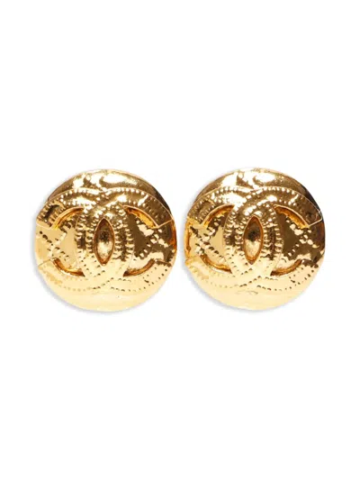 Pre-owned Chanel 1994 Cc Button Clip-on Earrings In Gold