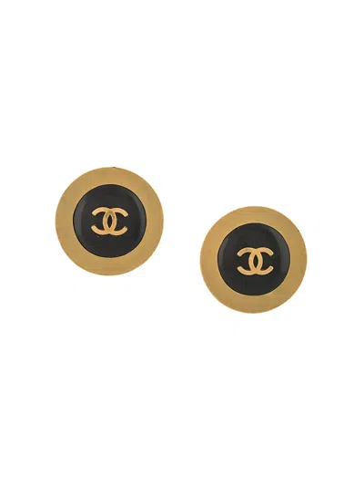 Pre-owned Chanel 1994 Cc Button Clip-on Earrings In Gold