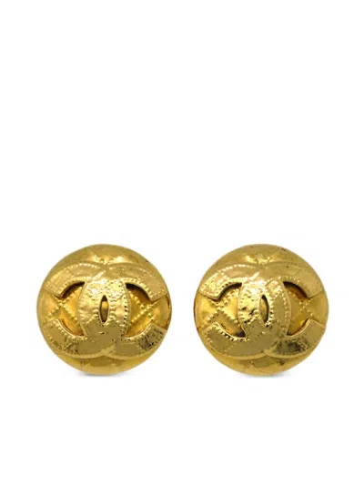 Pre-owned Chanel 1994 Cc-button Earrings In Gold