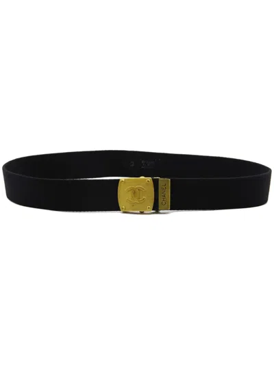 Pre-owned Chanel 1994 Cc Canvas Belt In Black