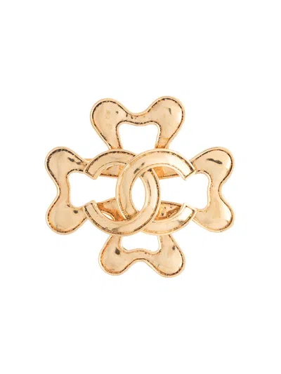 Pre-owned Chanel 1994 Cc Clover Brooch In Gold