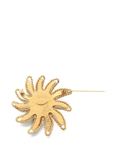 Pre-owned Chanel 1994 Cc Coco Mark Flower Brooch In Gold
