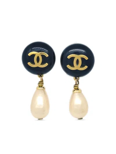 Pre-owned Chanel 1994 Cc Dangle Earrings In Black