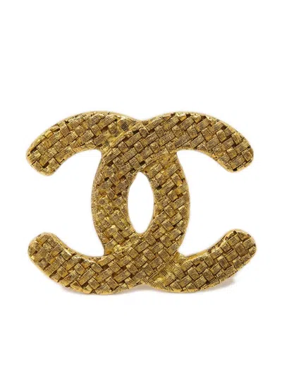 Pre-owned Chanel 1994 Cc Diamond-quilted Brooch In Gold